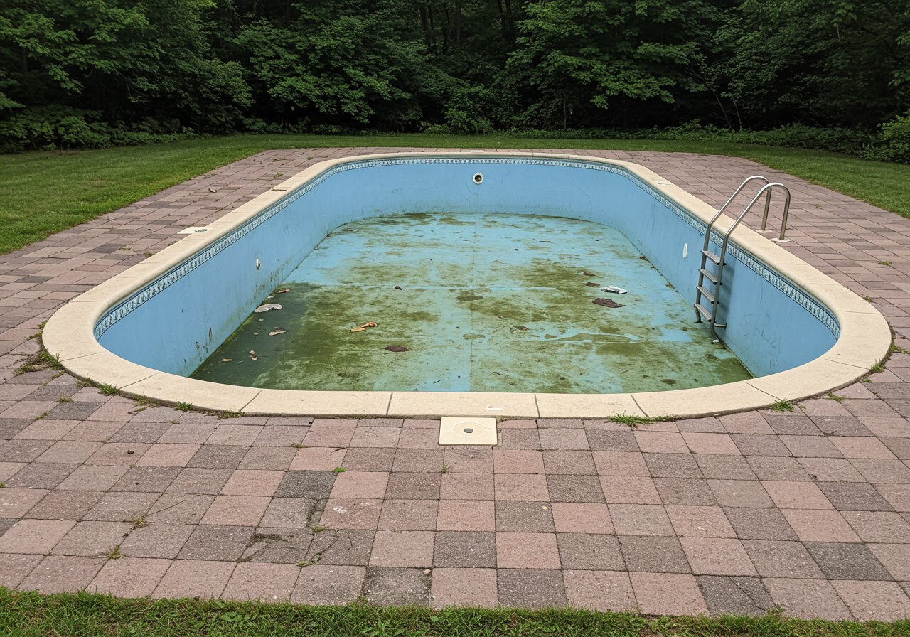 Pool area before Stan's Pools transformation